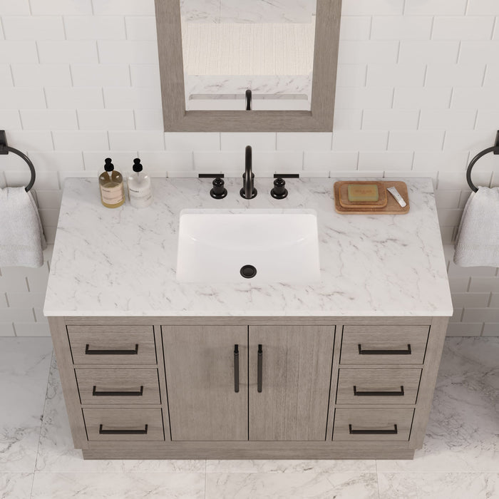 Kingston Hugo HU48CW03GK - 48 in. x 22 in. Bathroom Vanity White Marble Top and White Basin, Grey Oak