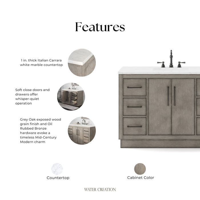 Kingston Hugo HU48CW03GK - 48 in. x 22 in. Bathroom Vanity White Marble Top and White Basin, Grey Oak