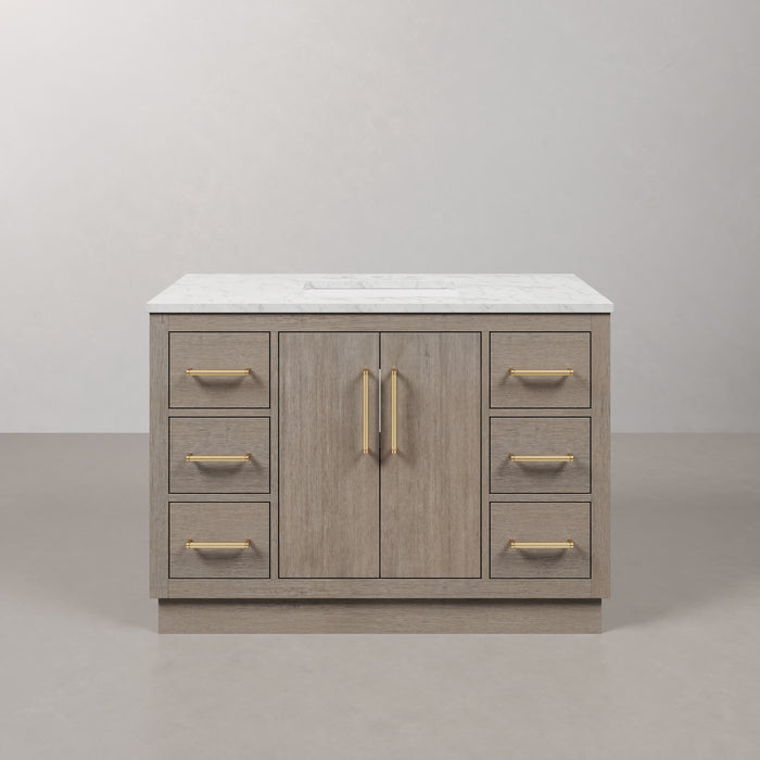 Kingston Hugo HU48CW06GK - 48 in. x 22 in. Bathroom Vanity Marble Top and White Basin, Grey Oak