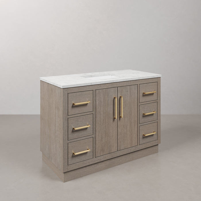 Kingston Hugo HU48CW06GK - 48 in. x 22 in. Bathroom Vanity Marble Top and White Basin, Grey Oak