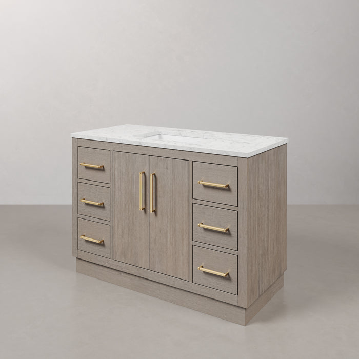 Kingston Hugo HU48CW06GK - 48 in. x 22 in. Bathroom Vanity Marble Top and White Basin, Grey Oak