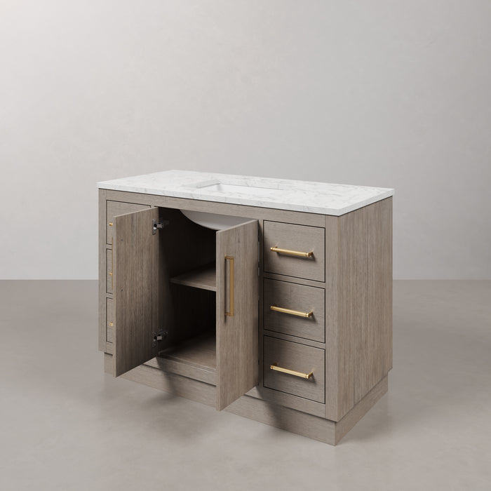 Kingston Hugo HU48CW06GK - 48 in. x 22 in. Bathroom Vanity Marble Top and White Basin, Grey Oak