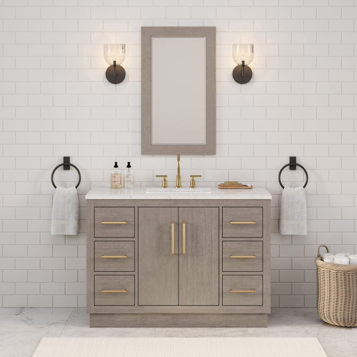 Kingston Hugo HU48CW06GK - 48 in. x 22 in. Bathroom Vanity Marble Top and White Basin, Grey Oak