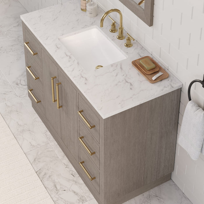 Kingston Hugo HU48CW06GK - 48 in. x 22 in. Bathroom Vanity Marble Top and White Basin, Grey Oak