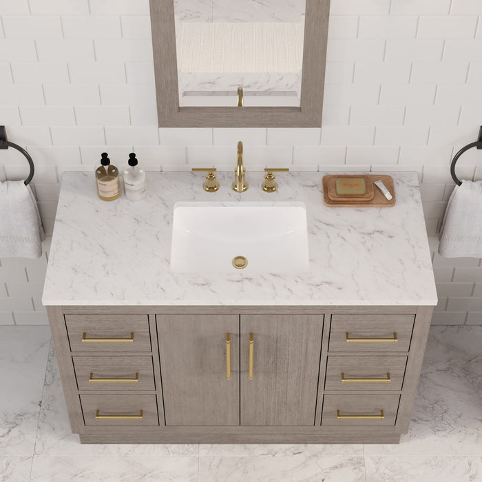 Kingston Hugo HU48CW06GK - 48 in. x 22 in. Bathroom Vanity Marble Top and White Basin, Grey Oak