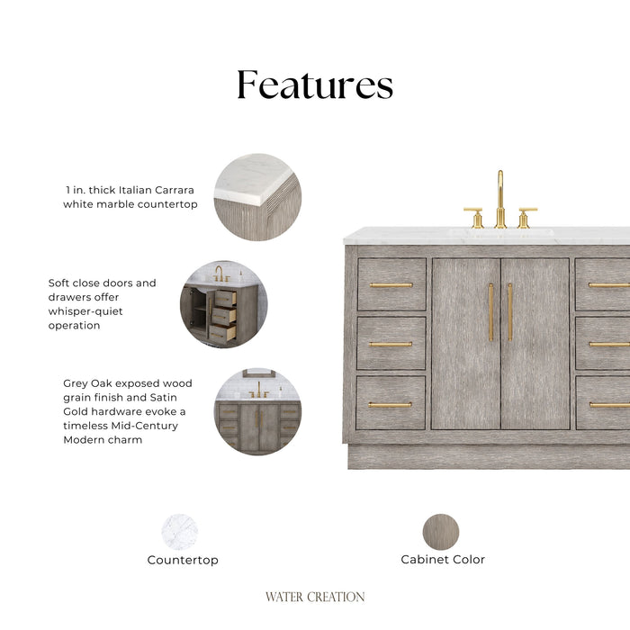 Kingston Hugo HU48CW06GK - 48 in. x 22 in. Bathroom Vanity Marble Top and White Basin, Grey Oak