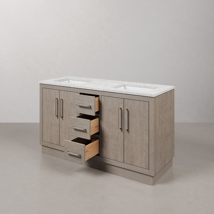 Kingston Hugo HU60CW01GK - 60 in. x 22 in. Bathroom Vanity Marble Top and White Basin, Grey Oak