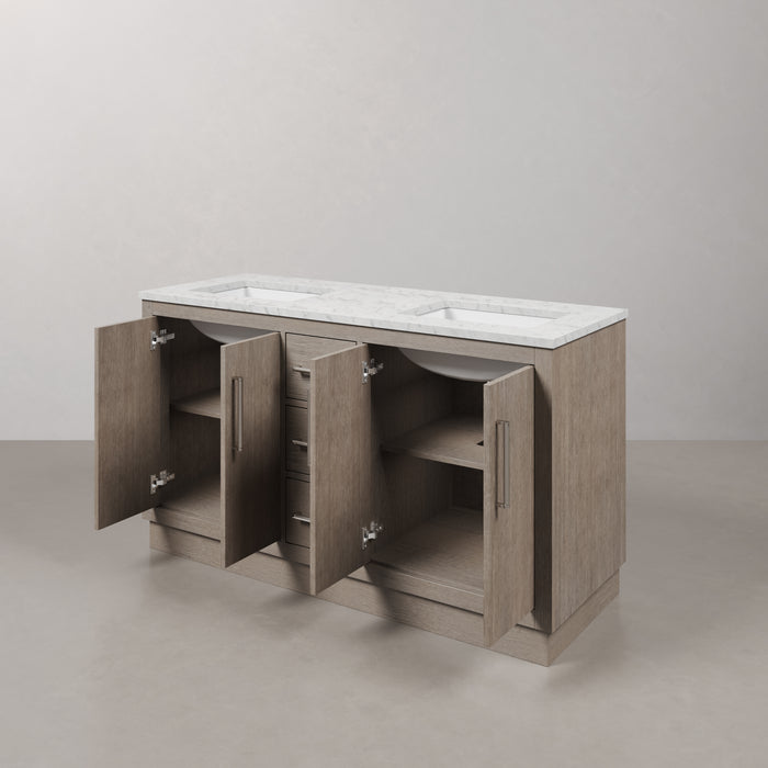 Kingston Hugo HU60CW01GK - 60 in. x 22 in. Bathroom Vanity Marble Top and White Basin, Grey Oak