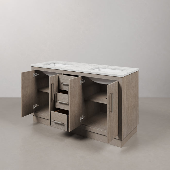 Kingston Hugo HU60CW01GK - 60 in. x 22 in. Bathroom Vanity Marble Top and White Basin, Grey Oak