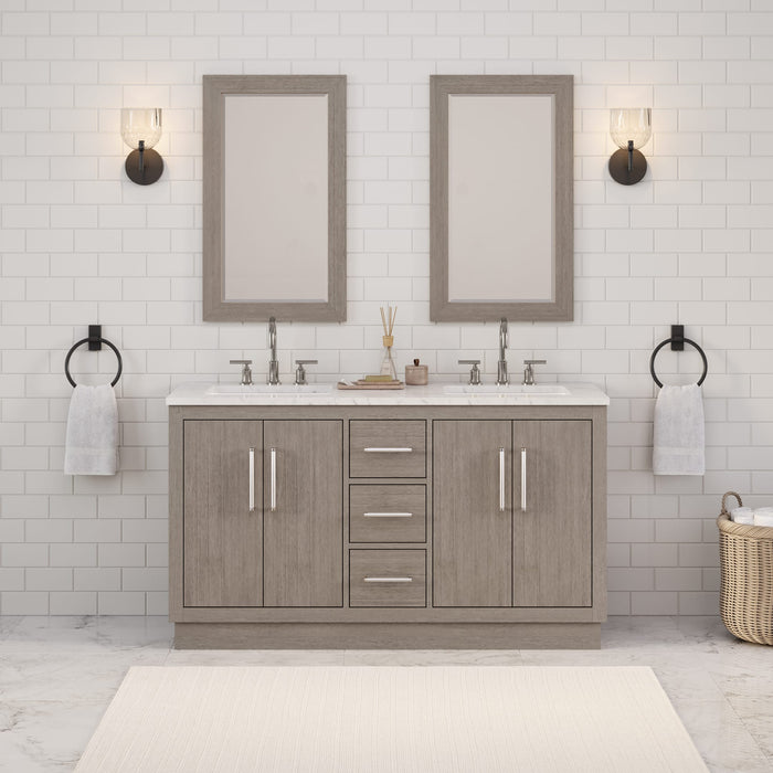 Kingston Hugo HU60CW01GK - 60 in. x 22 in. Bathroom Vanity Marble Top and White Basin, Grey Oak
