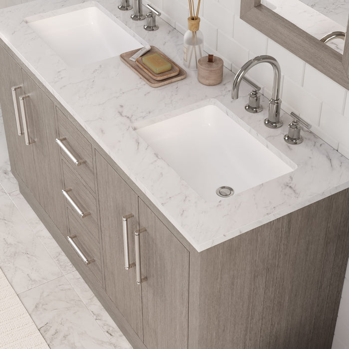 Kingston Hugo HU60CW01GK - 60 in. x 22 in. Bathroom Vanity Marble Top and White Basin, Grey Oak