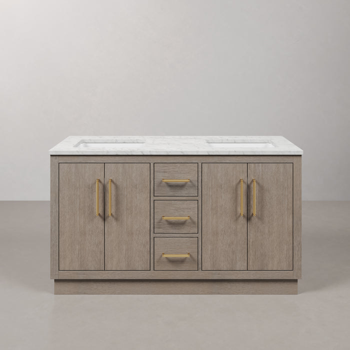Kingston Hugo HU60CW06GK - 60 in. x 22 in. Bathroom Vanity Marble Top and White Basin, Grey Oak