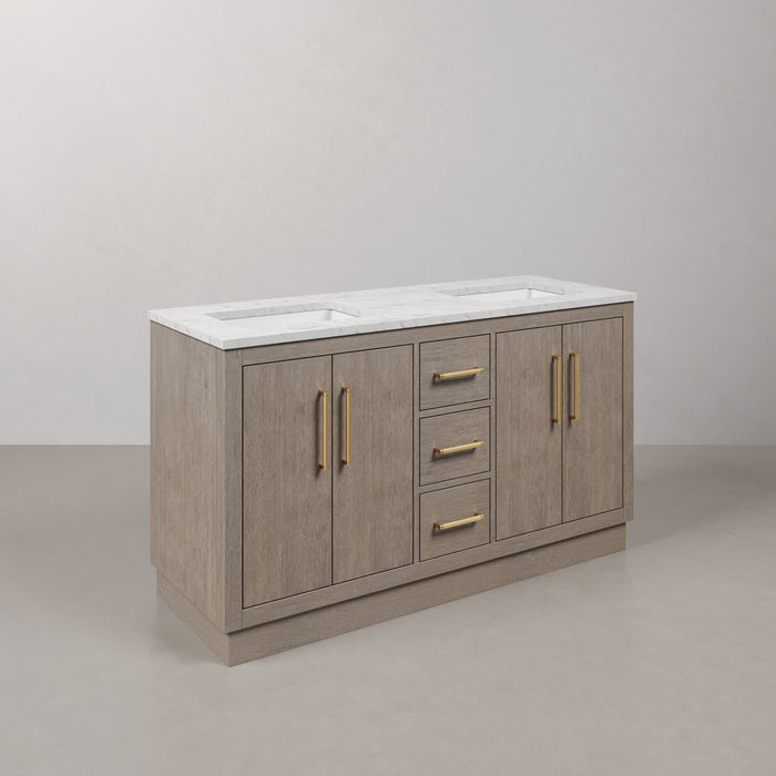 Kingston Hugo HU60CW06GK - 60 in. x 22 in. Bathroom Vanity Marble Top and White Basin, Grey Oak