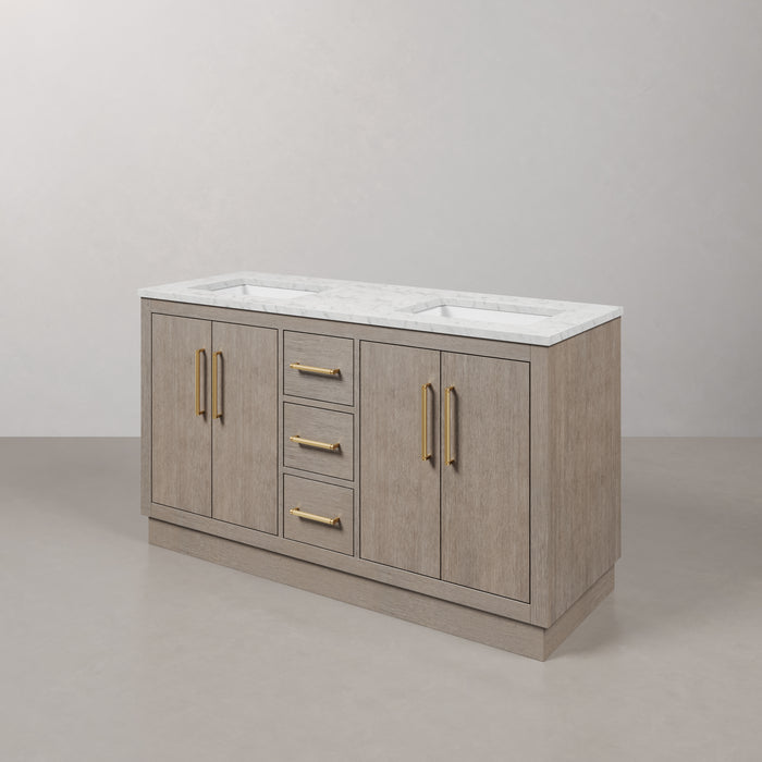 Kingston Hugo HU60CW06GK - 60 in. x 22 in. Bathroom Vanity Marble Top and White Basin, Grey Oak