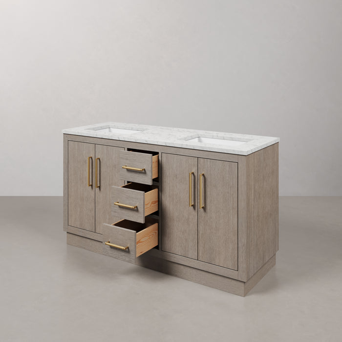 Kingston Hugo HU60CW06GK - 60 in. x 22 in. Bathroom Vanity Marble Top and White Basin, Grey Oak
