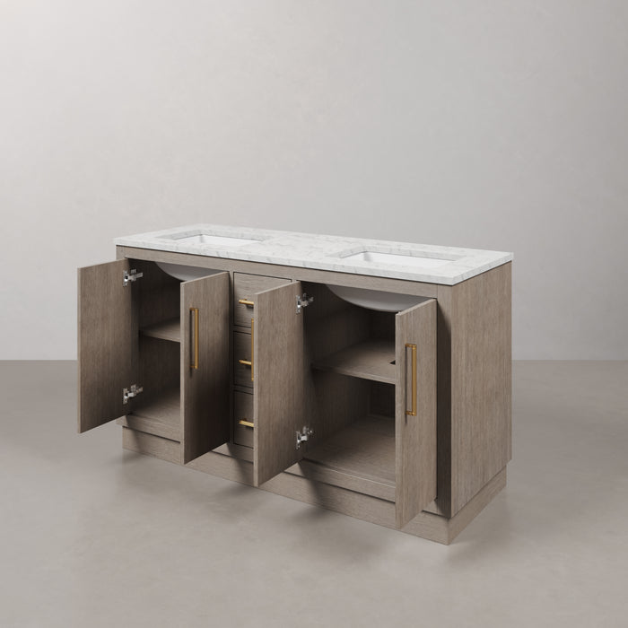 Kingston Hugo HU60CW06GK - 60 in. x 22 in. Bathroom Vanity Marble Top and White Basin, Grey Oak