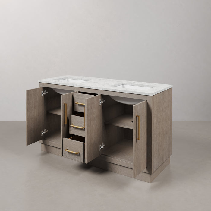 Kingston Hugo HU60CW06GK - 60 in. x 22 in. Bathroom Vanity Marble Top and White Basin, Grey Oak