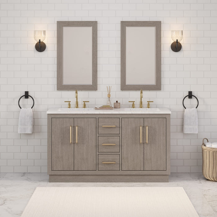 Kingston Hugo HU60CW06GK - 60 in. x 22 in. Bathroom Vanity Marble Top and White Basin, Grey Oak