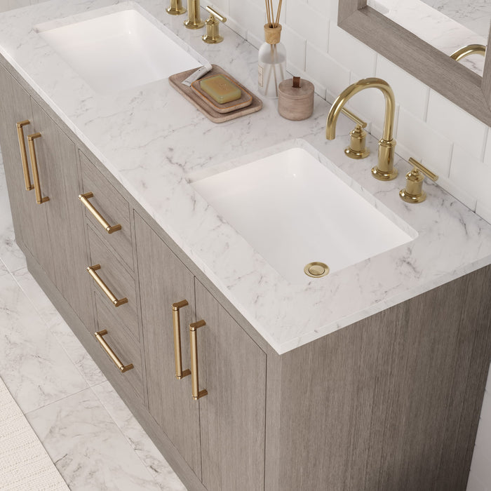 Kingston Hugo HU60CW06GK - 60 in. x 22 in. Bathroom Vanity Marble Top and White Basin, Grey Oak