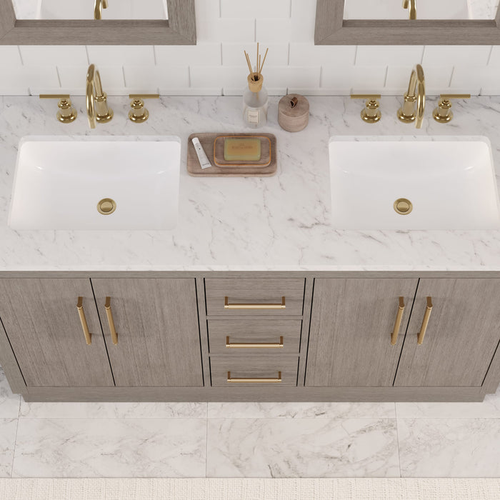 Kingston Hugo HU60CW06GK - 60 in. x 22 in. Bathroom Vanity Marble Top and White Basin, Grey Oak