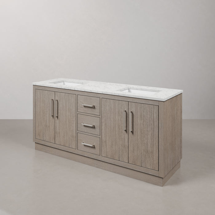 Kingston Hugo HU72CW01GK - 72 in. x 22 in. Bathroom Vanity Marble Top and White Basin, Grey Oak
