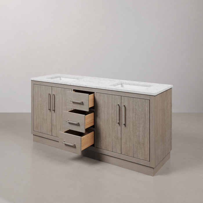 Kingston Hugo HU72CW01GK - 72 in. x 22 in. Bathroom Vanity Marble Top and White Basin, Grey Oak