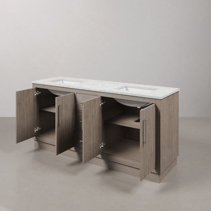 Kingston Hugo HU72CW01GK - 72 in. x 22 in. Bathroom Vanity Marble Top and White Basin, Grey Oak