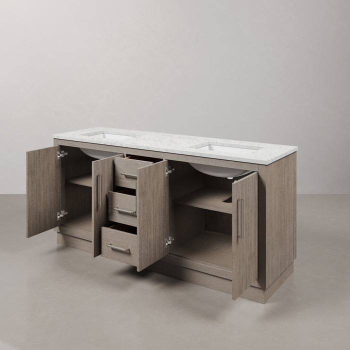 Kingston Hugo HU72CW01GK - 72 in. x 22 in. Bathroom Vanity Marble Top and White Basin, Grey Oak