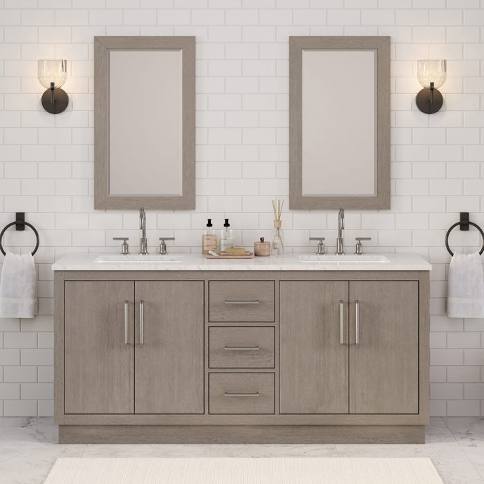 Kingston Hugo HU72CW01GK - 72 in. x 22 in. Bathroom Vanity Marble Top and White Basin, Grey Oak