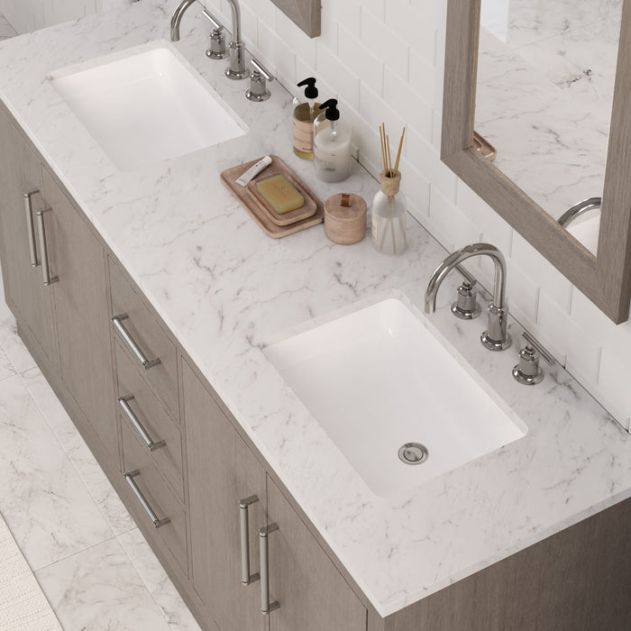 Kingston Hugo HU72CW01GK - 72 in. x 22 in. Bathroom Vanity Marble Top and White Basin, Grey Oak