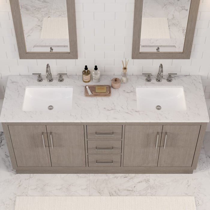 Kingston Hugo HU72CW01GK - 72 in. x 22 in. Bathroom Vanity Marble Top and White Basin, Grey Oak