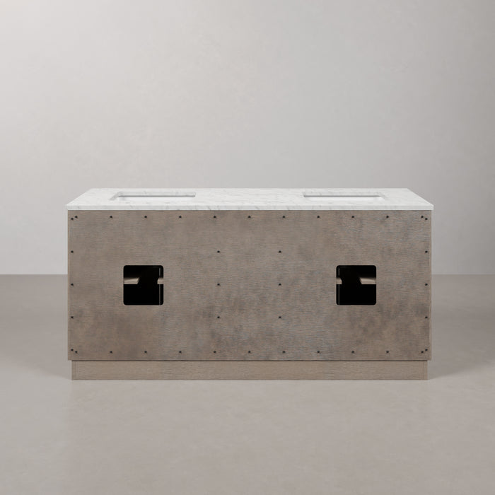 Kingston Hugo HU72CW03GK - 72 in. x 22 in. Bathroom Vanity Marble Top and White Basin, Grey Oak