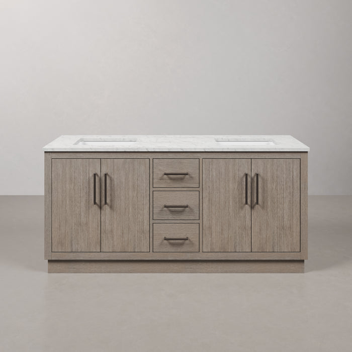 Kingston Hugo HU72CW03GK - 72 in. x 22 in. Bathroom Vanity Marble Top and White Basin, Grey Oak