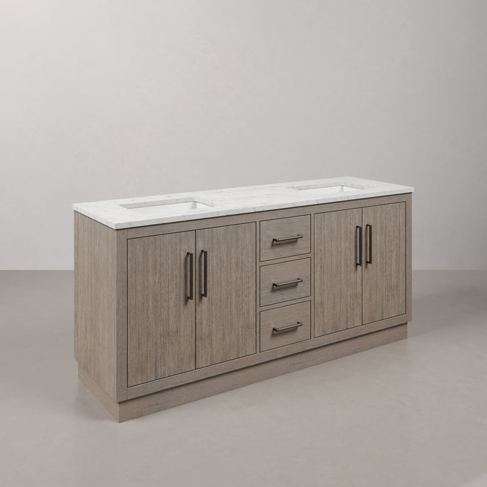 Kingston Hugo HU72CW03GK - 72 in. x 22 in. Bathroom Vanity Marble Top and White Basin, Grey Oak