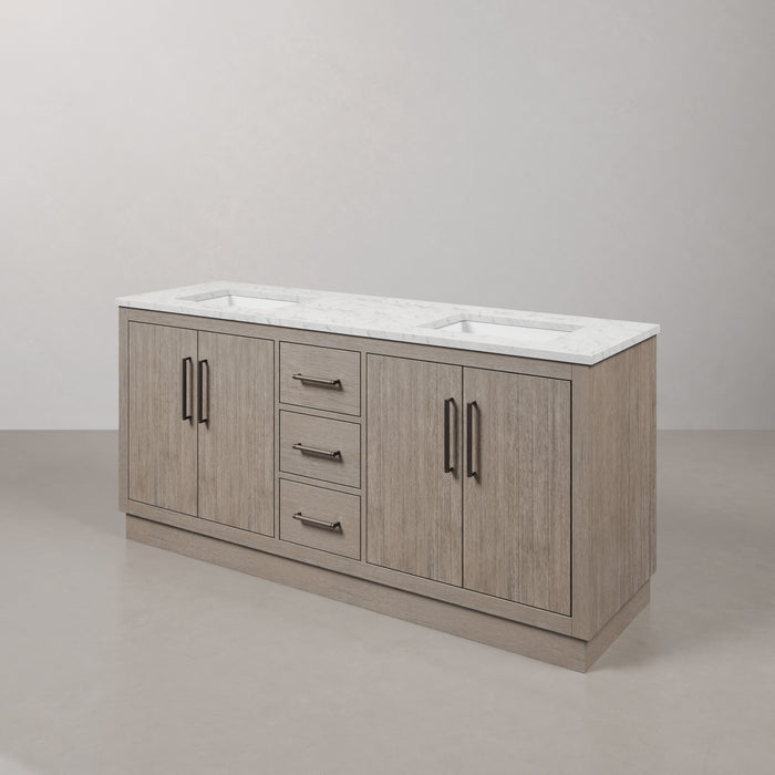 Kingston Hugo HU72CW03GK - 72 in. x 22 in. Bathroom Vanity Marble Top and White Basin, Grey Oak