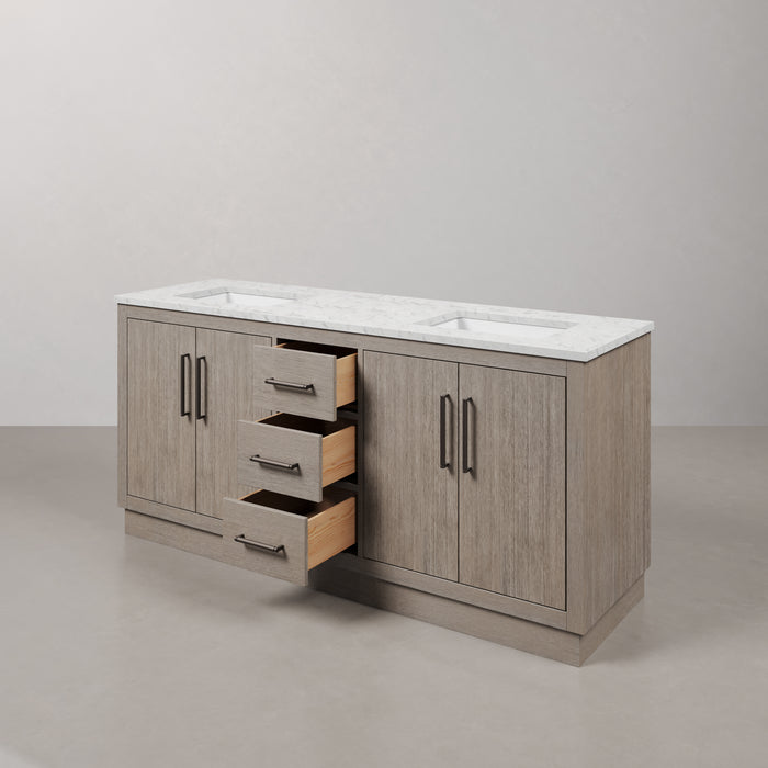 Kingston Hugo HU72CW03GK - 72 in. x 22 in. Bathroom Vanity Marble Top and White Basin, Grey Oak