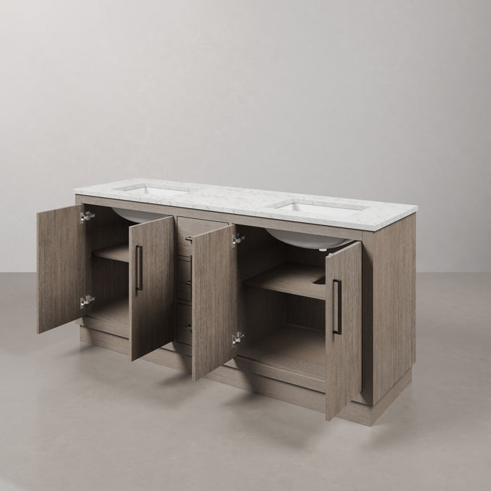Kingston Hugo HU72CW03GK - 72 in. x 22 in. Bathroom Vanity Marble Top and White Basin, Grey Oak