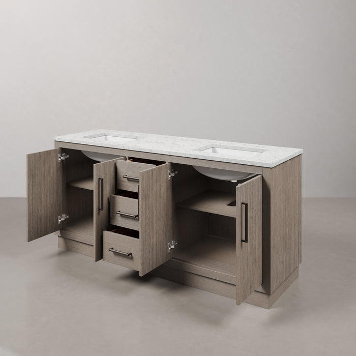 Kingston Hugo HU72CW03GK - 72 in. x 22 in. Bathroom Vanity Marble Top and White Basin, Grey Oak
