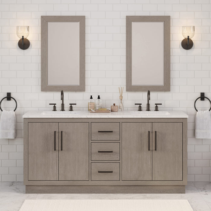 Kingston Hugo HU72CW03GK - 72 in. x 22 in. Bathroom Vanity Marble Top and White Basin, Grey Oak