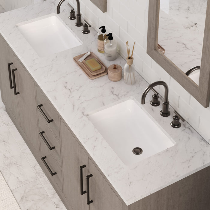 Kingston Hugo HU72CW03GK - 72 in. x 22 in. Bathroom Vanity Marble Top and White Basin, Grey Oak