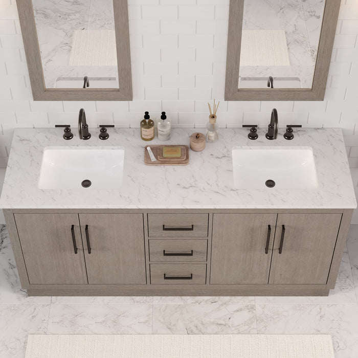Kingston Hugo HU72CW03GK - 72 in. x 22 in. Bathroom Vanity Marble Top and White Basin, Grey Oak