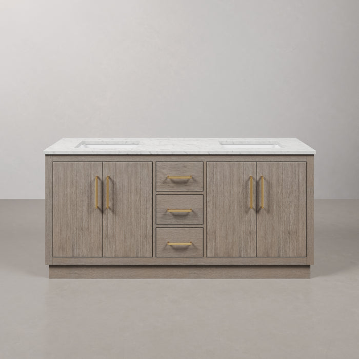 Kingston Hugo HU72CW06GK - 72 in. x 22 in. Bathroom Vanity Marble Top and White Basin, Grey Oak