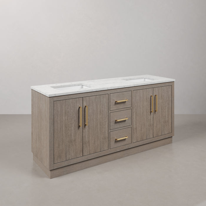 Kingston Hugo HU72CW06GK - 72 in. x 22 in. Bathroom Vanity Marble Top and White Basin, Grey Oak