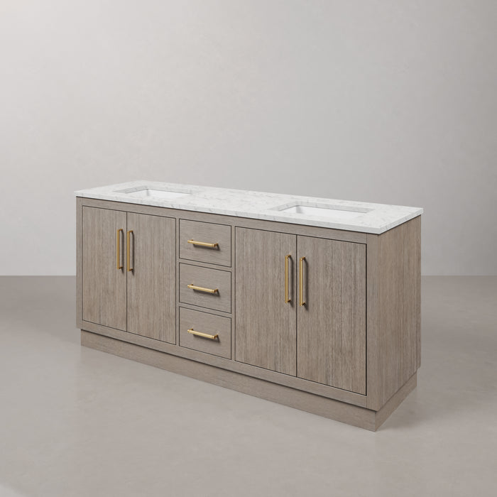 Kingston Hugo HU72CW06GK - 72 in. x 22 in. Bathroom Vanity Marble Top and White Basin, Grey Oak
