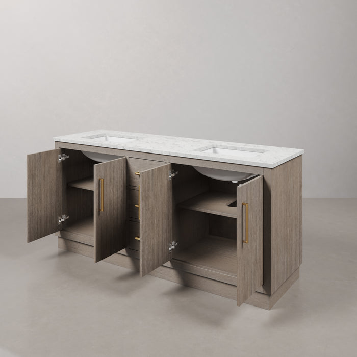 Kingston Hugo HU72CW06GK - 72 in. x 22 in. Bathroom Vanity Marble Top and White Basin, Grey Oak