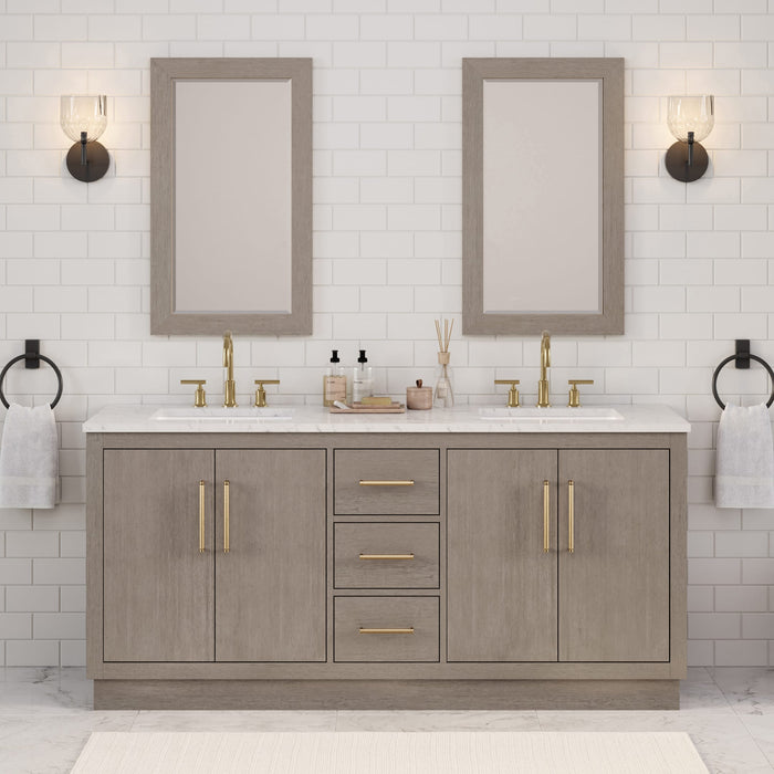 Kingston Hugo HU72CW06GK - 72 in. x 22 in. Bathroom Vanity Marble Top and White Basin, Grey Oak