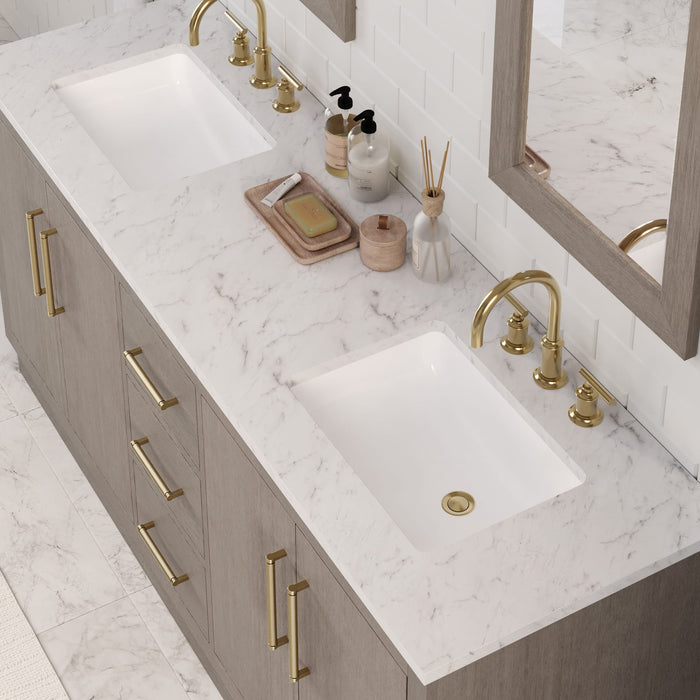 Kingston Hugo HU72CW06GK - 72 in. x 22 in. Bathroom Vanity Marble Top and White Basin, Grey Oak