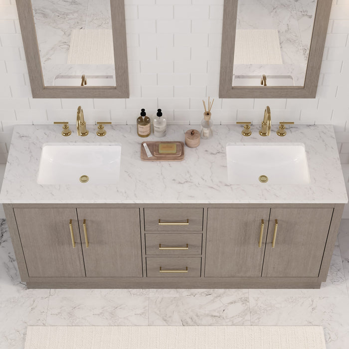 Kingston Hugo HU72CW06GK - 72 in. x 22 in. Bathroom Vanity Marble Top and White Basin, Grey Oak
