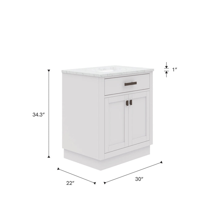 Kingston Hartford HA30CW03PW - 30 in. x 22 in. Bathroom Vanity Marble Top and White Basin, White
