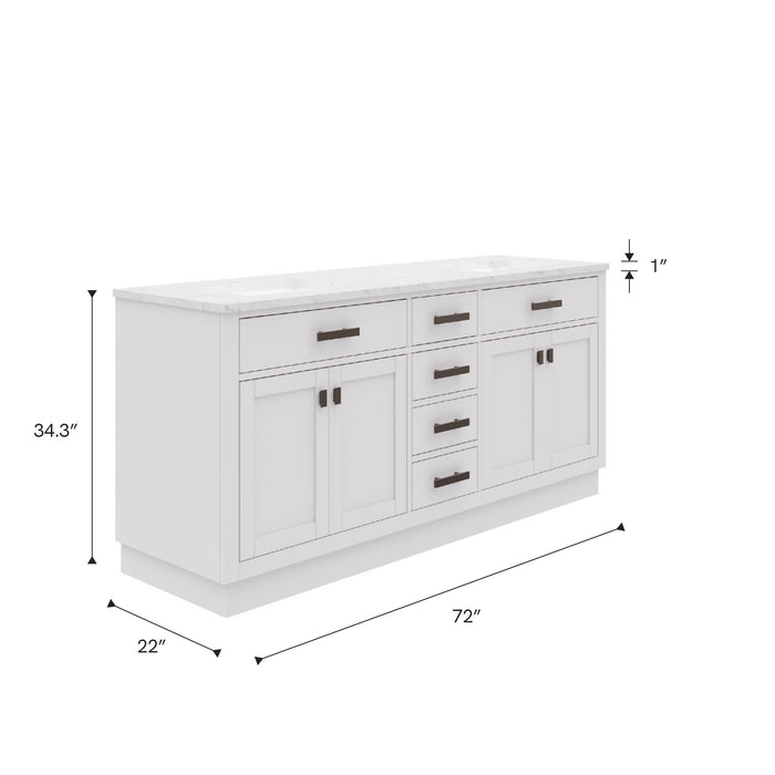 Kingston Hartford HA72CW03PW - 72 in. x 22 in. Bathroom Vanity Marble Top and White Basin, White